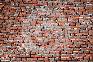 Empty, old red brick wall background with copy space