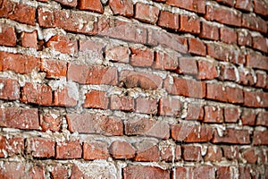 Empty, old red brick wall background with copy space