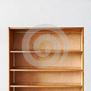 Empty old retro wooden book shelf