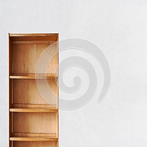 Empty old retro wooden book shelf