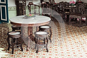 empty old and vintage table and chair decoration in a room