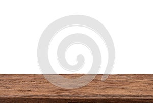 Empty old wood table isolated on white background with clipping path