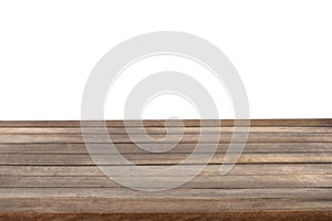 Empty old wood table isolated on white background with clipping path