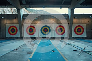 Empty Olympic Archery Range with Targets