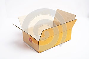 Empty open and closed brown cardboard box isolated on white background