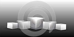 Empty open gift box template. Three white cubes in realistic style. Vector illustration. Stock image.