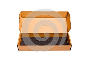 Empty open paper box isolated on white
