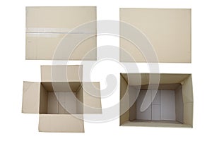 Empty open rectangular cardboard box close up top view