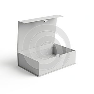 Empty, open, rectangular cardboard box on white background