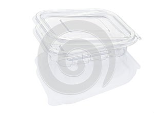 Empty open transparent plastic food container