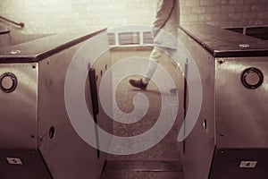 Empty open turnstiles in the metro station. Entrance to subway.