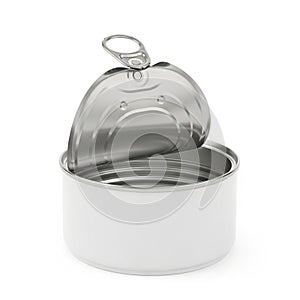 Open Empty White Tin Can with Pull Tab on White Background food container