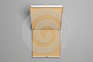 Empty opened 3d illustration pizza box mock-up.