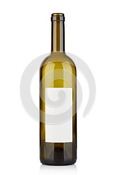 Empty opened wine bottle with blank label on white