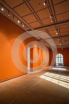 Empty orange room with artistic shadows