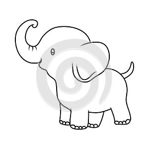 Empty outline of a cute childish cartoon baby elephant. Isolated contour for coloring books