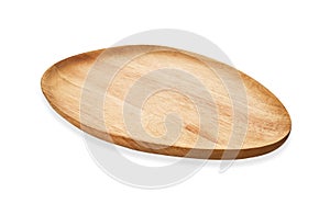 Empty oval wooden tray, Oval natural wood plate, Serving tray isolated on white background with clipping path