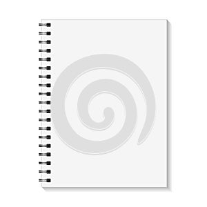 Empty pages book with binder metal spiral template. Notebook mock up isolated on white background. Vector