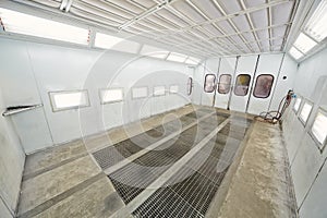 Empty paint-spraying booth for car painting