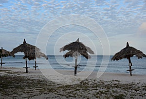 Empty Palapas in the Early Morning Hours on a Beach