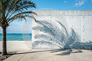 Empty palm shadow on blue texture pattern