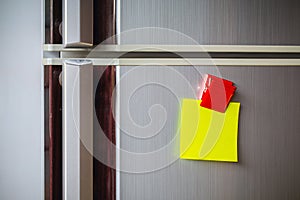 Empty paper sheet on refrigerator door with magnetic clip paper note for add text message