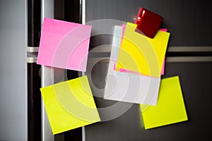 Empty paper sheet on refrigerator door with magnetic clip paper note for add text message