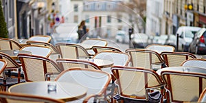 Empty Parisian outdoor cafe on Montmartre