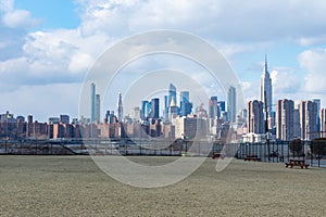 Empty Park in Williamsburg Brooklyn with a view of the Manhattan New York City Skyline photo