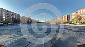 Empty Parking Lot in Front of Large Building