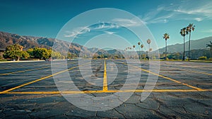 Empty Parking Lot With Mountains Background