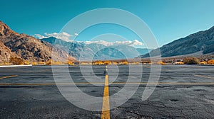 Empty Parking Lot With Mountains in Background