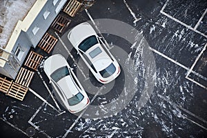 Empty parking lots, aerial view. winter day