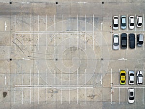 Empty parking lots in supermarket, aerial view.