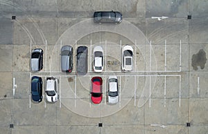 Empty parking lots in supermarket, aerial view.