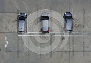 Empty parking lots in supermarket, aerial view.