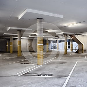 Empty Parking Undercroft with Yellow Pylons