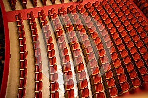 The empty parterre in the concert hall of Vienna State Opera auditorium.