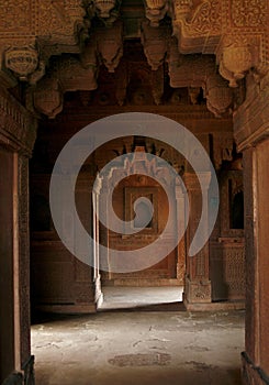 Empty passage in an abandoned temple, India