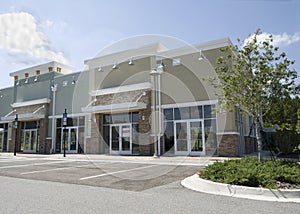 Empty pastel strip mall