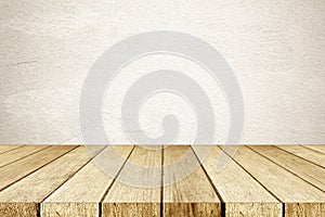 Empty perspective wood and brown cement wall background, room, t