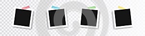 Empty photo frame collection. Vector illustration. Photo frames with realistic shadow. Transparent background