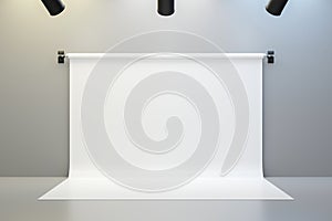 Empty photo studio backdrops on spotlight room background with showing template. Blank room for photography. 3D rendering