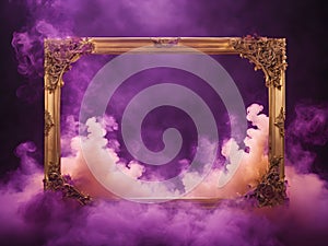 empty picture beautiful frame in purple smoke photo