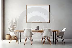 Empty picture frame in contemporary dining room using generative AI