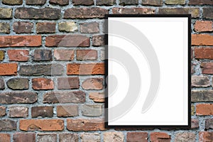 Empty picture frame mock-up and copy space on brick stone wall background