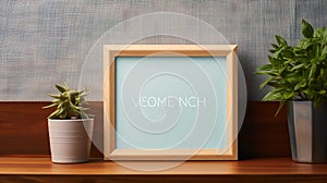 Empty picture frame mockup, green leaf background, for installing design images , Generate AI