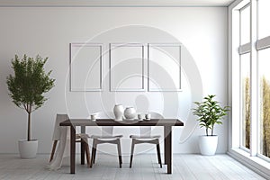 Empty picture frame in modern and contemporary dining room using generative AI