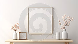Empty picture frames on the wall in the living room. - Generative ai