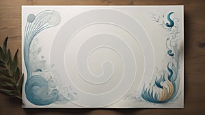 An empty piece of paper with a watercolor painting of an aquatic environment with copy space